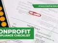A calculator and a checklist for nonprofit compliance, featuring daily, weekly, and monthly tasks.