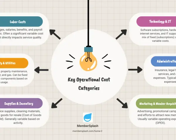 Infographic detailing key operational cost categories like labor, technology, and facility expenses, crucial for understanding opex reduction strategies.